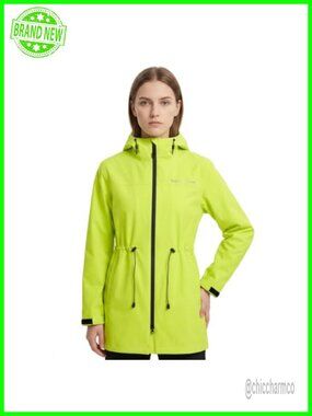 Waterproof Long Raincoat with Adjustable Hood Trench Coat Relaxed Fit